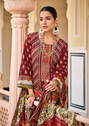 DRAVINAM Trends Lawn Cotton Pakistani Embroidered Suit Dress Material with Unstitched Bottoms and Cotton Dupatta
