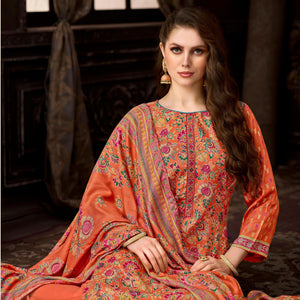 DRAVINAM Trends Women's Winter Wear Unstitched Discharge Print Hand Work Neck Embroidered Woollen Viscose Pashmina Salwar Suit Dress Material with Pashmina Printed Shawl Dupatta