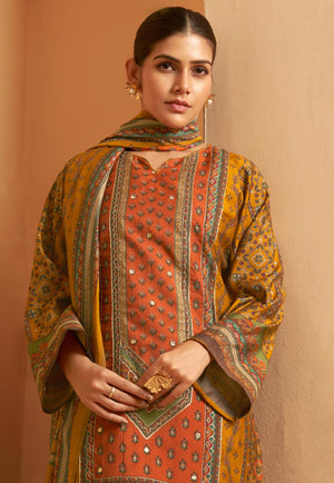 DRAVINAM Trends Women's Unstitched Maslin Suit Material - Embroidered Digital Printed Foil Masline Top II Masline Bottoms II Maslin Digital Dupatta