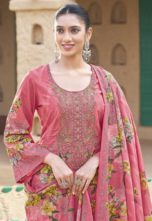 DRAVINAM Trends Women's Unstitched Premium Cambric Cotton Embroidered Printed Suit Material
