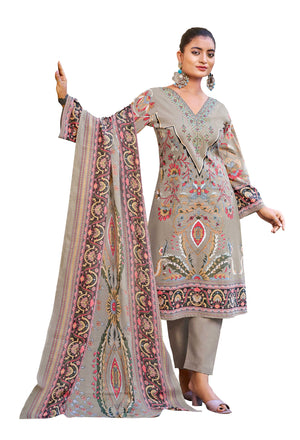 DRAVINAM Trends Women's Pure Lawn Cotton Pakistani Embroidered Suit Dress Material with Unstitched Bottoms and Cotton Dupatta