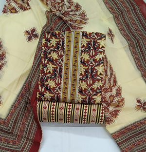 DRAVINAM Trends Women's Jaipuri Printed Embroidered and Hand Work Premium Cambric Cotton Unstitched Salwar Suit Dress Material with Mulmul Cotton Dupatta