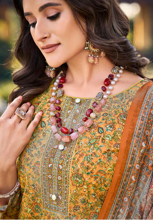 DRAVINAM Trends Women's Unstitched Salwar Suit Dress Material - Cotton Digital Printed Organza Embroidered Kameez II Unstitch Bottoms II Cotton Dupatta