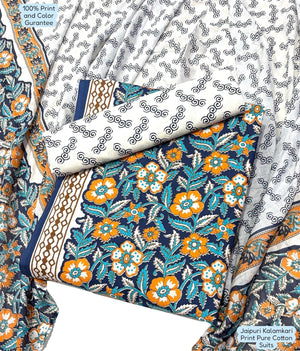 DRAVINAM Trends Unstitched Jaipuri Handmade Traditional Kalamkari Print Soft Cotton Dress Material with Cotton Dupatta