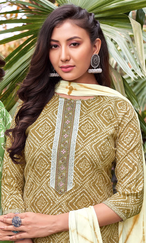 DRAVINAM Trends Women's Cotton Print Unstitched Suit Set (Grey)