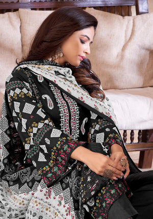 DRAVINAM Trends Women's Pakistani Print Embroidered Unstitcehd Pure Cambric Cotton Salwar Suit Dress Materials with Pure Cotton Printed Dupatta