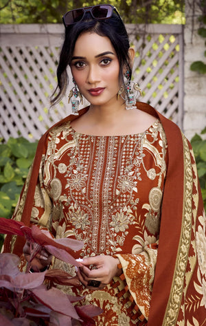 DRAVINAM Trends Women's winter wear unstitched embroidered Woollen Pashmina Suit Dress Material with Pashmina Printed Shawl Dupatta