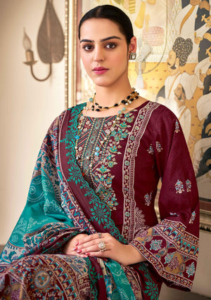 DRAVINAM Trends Women's Unstitched Salwar Suit Dress Material - Cotton Digital Printed Organza Embroidered Kameez II Unstitch Bottoms II Cotton Dupatta