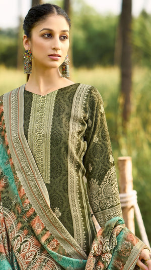 DRAVINAM Trends Women's Unstitched Winter Wear Swaroski Diamond Work Pakistani Woollen Pashmina Salwar Suit Dress Material with Twill Pashmina Printed Shawl Dupatta