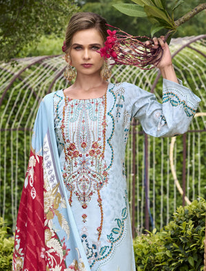 DRAVINAM Trends Women's Unstitched Cotton Suit Dress Material - Pure Cotton Embroidered Digital Top II Cotton Bottoms II Cotton Digital Print Dupatta