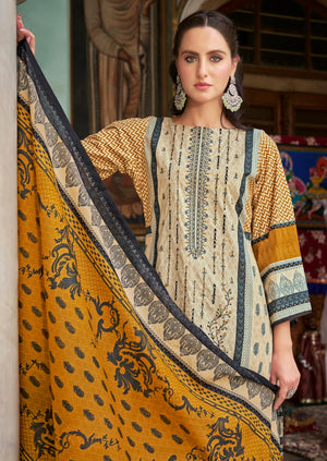DRAVINAM Trends Unstitched Karachi Lawn Cotton Pakistani Digital Printed Embroidered Suit Dress Material with Unstitched Bottoms and Cotton Dupatta
