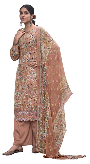 DRAVINAM Trends Unstitched Digital Printed Pure Cotton Embroidered Suit Set with Pure Bember Dupatta