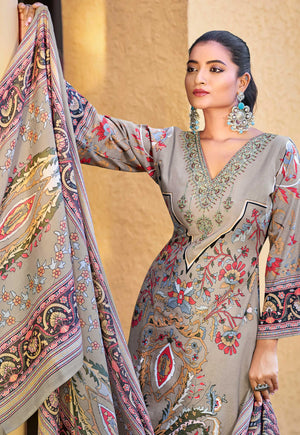 DRAVINAM Trends Women's Pure Lawn Cotton Pakistani Embroidered Suit Dress Material with Unstitched Bottoms and Cotton Dupatta