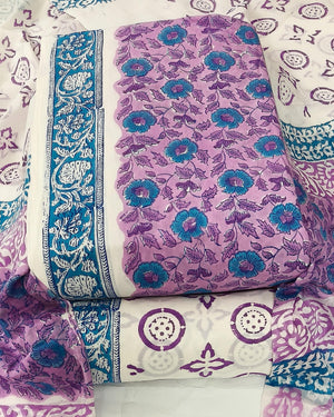 DRAVINAM Trends Hand Block Print Jaipuri Cambric Unstitched Cotton Suit Dress Material for Women with Mulmul Cotton Hand Printed Dupatta