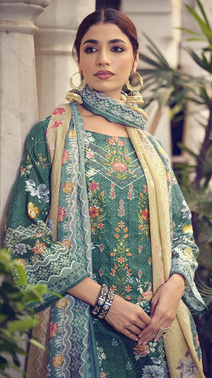 DRAVINAM Trends Unstitched Pakistani Print Embroidered Cotton Suit Dress Materials with Printed Cotton Dupatta