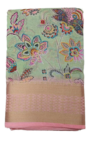 DRAVINAM Trends Women's Banarasi Linen Saree With Unstitched Blouse Piece (SareeML_10_Sea Green)