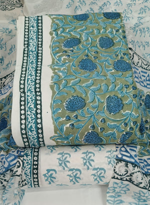 DRAVINAM Trends Hand Block Print Sanganeri Cambric Unstitched Cotton Suit Dress Material for Women with Mulmul Cotton Hand Printed Dupatta
