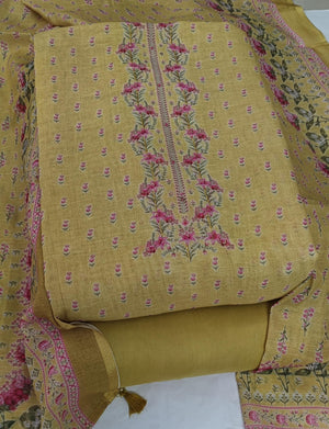 DRAVINAM Trends Women's Premium Pure Linen Floral Printed Unstitched Salwar Suit Dress Material with Dupatta