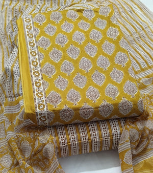 DRAVINAM Trends Jaipuri Printed Pure Cambric Unstitched Cotton Suit Dress Material with Chiffon Printed Dupatta