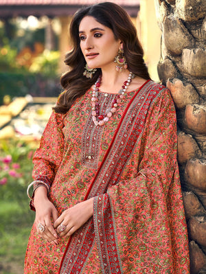 DRAVINAM Trends Women's Unstitched Salwar Suit Dress Material - Cotton Digital Printed Organza Embroidered Kameez II Unstitch Bottoms II Cotton Dupatta