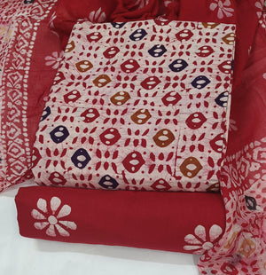 DRAVINAM Trends Unstitched Jaipuri Handmade Wax Batik Print Premium Cotton Dress Material with Pure Chiffon Dupatta
