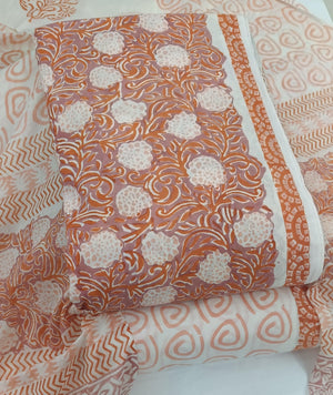 DRAVINAM Trends Hand Block Print Sanganeri Cambric Unstitched Cotton Suit Dress Material for Women with Mulmul Cotton Hand Printed Dupatta