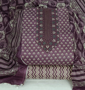 DRAVINAM Trends Women's Printed Embroidered and Hand Work Premium Cotton Jaipuri Unstitched Salwar Suit Dress Material with Mulmul Cotton Dupatta