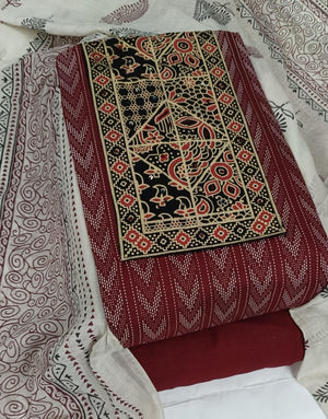 DRAVINAM Trends Women's Cambric Cotton Dress Material | Unstitch Kalamkari Printed Suit Set with Cotton Dupatta