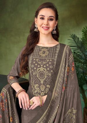 DRAVINAM Trends Women's Unstitched Viscose Maslin Hand Embroidered Suit Material - Viscose Maslin Digital Printed Hand Embroidered Kameez II Rayon Bottoms II Maslin Printed Dupatta