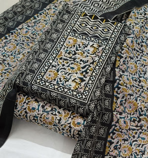 DRAVINAM Trends Women's Cambric Cotton Dress Material | Unstitch Kalamkari Printed Suit Set with Cotton Dupatta