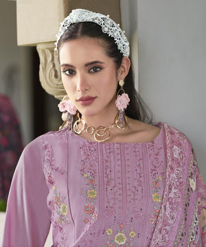 DRAVINAM Trends Women's Unstitched Lawn Cotton Karachi Embroidered Suit Material - Lawn Cotton Heavy Karachi Embroidered Shirt with Heavy Daman Work II Cotton Bottoms II Cotton Digital Printed Dupatta