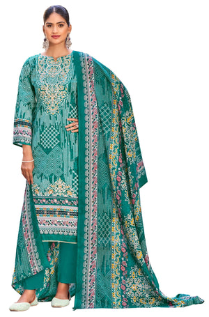 DRAVINAM Trends Women's Unstitched Salwar Suit Dress Material - Cotton Digital Printed Organza Embroidered Kameez II Unstitch Bottoms II Cotton Dupatta