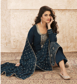 DRAVINAM Trends Women’s Georgette Unstitched Sequence Embroidered Pakistani Salwar Suit FabricDress Material with Zari Embroidery Dupatta (pink)