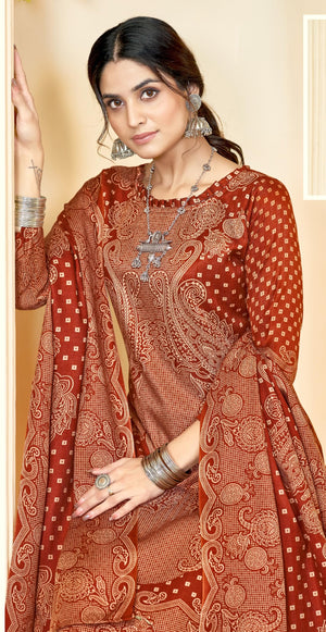 DRAVINAM Trends Women Unstitch Printed Pashmina Suit Dress Material I Digital style Printed Pashmia Top| Pure Pashmina Spun Dyed Bottoms | Luxurious Pure Woolen Shawl Dupatta with Piko work