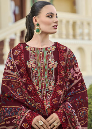 DRAVINAM Trends Women's Unstitched Pakistani Digital Print Embroidered Pure Cotton Salwar Suit Dress Materials with Cotton Embroidered Cutwork Dupatta