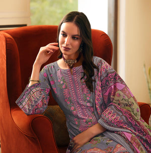 DRAVINAM Trends Unstitched Pakistani Print Embroidered Cotton Salwar Suit Dress Materials with Cotton Dupatta