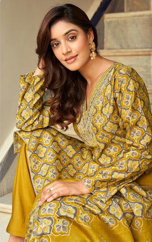 DRAVINAM Trends Women's Unstitched Salwar Suit Dress Material Modal Silk Discharge Foil Print Cording Embroidered Kameez Plain Unstitched Bottoms and Modal Silk Discharge Foil Print Dupatta
