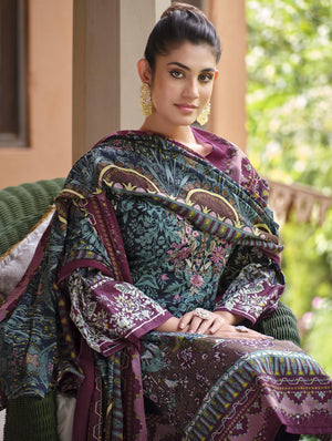 DRAVINAM Trends Unstitched Pakistani Print Embroidered Cotton Salwar Suit Dress Materials with Cotton Printed Dupatta (Beige)