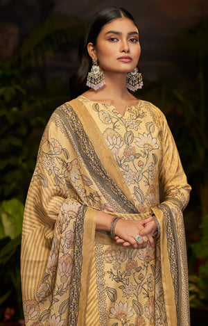DRAVINAM Trends Women's Unstitched Maslin Salwar Suit Dress Material - Pure Bemberg Maslin Aari Work Kameez II Rayon Unstitch Bottoms II Viscose Maslin Digital Prints Dupatta