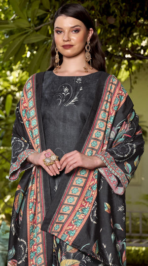 DRAVINAM Trends Women's winter wear unstitched hand work Woollen Pashmina Suit Dress Material with Pashmina Printed Shawl Dupatta