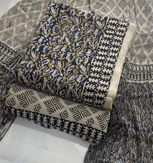 DRAVINAM Trends Hand Block Print Cambric Cotton Unstitched Salwar Suit Set for Women with Pure Chiffon Hand Printed Dupatta