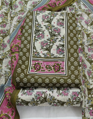 DRAVINAM Trends Women's Ethnic Pure Cotton Jaipuri Printed Unstitched Salwar Suit Dress Material with Dupatta