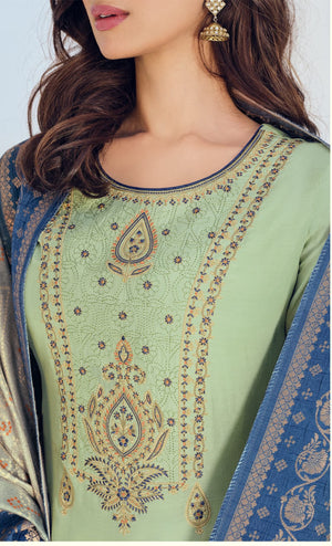 DRAVINAM Trends Women's Pure Muslin Embroidered Pakistani salwar suit dress material with Pure Viscose Dola Jacquard digital prints dupatta bridal collection (grey)