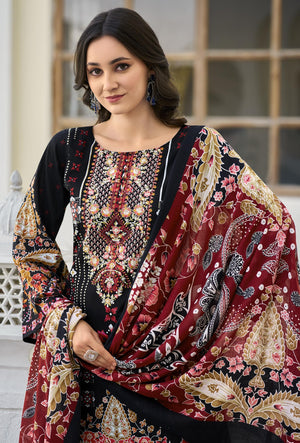 DRAVINAM Trends Women's Unstitched Salwar Suit Dress Material - Cotton Digital Printed Organza Embroidered Kameez II Solid Bottoms II Printed Dupatta