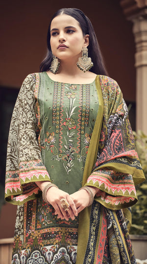 DRAVINAM Trends Unstitched Pakistani Print Embroidered Cotton Salwar Suit Dress Materials with Cotton Printed Dupatta