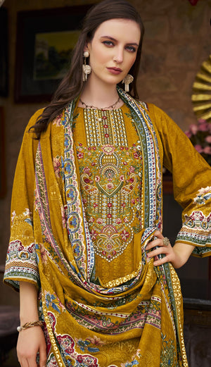 DRAVINAM Trends Unstitched Pakistani Embroidered Pure Cotton Salwar Suit Dress Materials with Cotton Dupatta