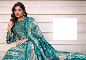 DRAVINAM Trends Women's Unstitched Cotton Suit Dress Material -Embroidered Digital Print Top II Plain Bottoms II Digital Print Dupatta