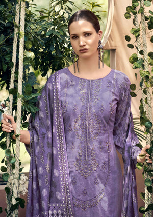 DRAVINAM Trends Women's Pure Lawn Cotton Pakistani Embroidered Salwar Suit Dress Material with Unstitched Bottoms and Printed Cotton Dupatta