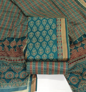 DRAVINAM Trends Jaipuri Print Pure Cotton Unstitched Salwar Suit Dress Material for Women with Zari Borders and Cotton Dupatta