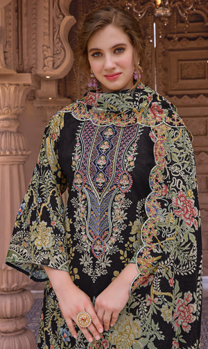 DRAVINAM Trends Women's Unstitched Pakistani Digital Print Embroidered Pure Cotton Salwar Suit Dress Materials with Cotton Embroidered Cutwork Dupatta